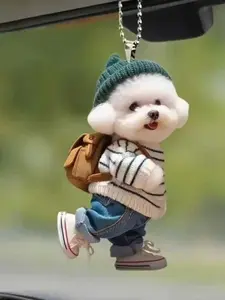 New Cute Teddy Dog Keychain, Creative Puppy Backpack Charm, Acrylic Car Hanging Decoration, Car Ornament, All Seasons Accessory, Car Trinkets