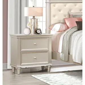 Silver Finish 1pc Nightstand of Textural Drawer Fronts Polished Knobs Modern Traditional Bedroom Furniture