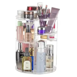 Argox 360 Rotating Makeup Organizer Skincare Storage Box Cosmetic Display Case with Brush Holder Perfume Tray Multifunctional Rotating Rack Suitable for Dressing Tables and Bathroom Countertops