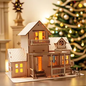 3D Wooden Puzzle Sweet Home Musical Box DIY Handmade Wooden Kit, Mini Dollhouse Building Set with LED Lights, Christmas Gift for DIY Woodwork Enthusiasts