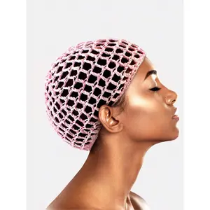 Pure Color Crochet Elastic Handmade Hair Band, Women's Hair Net Hat, Sleep Cap, Bath Cap, Shower Cap, Pure Color Hair Protection Cap