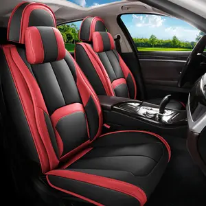 OTOEZ Stylish Nappa Leather Waterproof 5-Seat Car Seat Covers with Fixed Lumbar Support Universal Fit Full Coverage for Cars & SUVs Red/Black