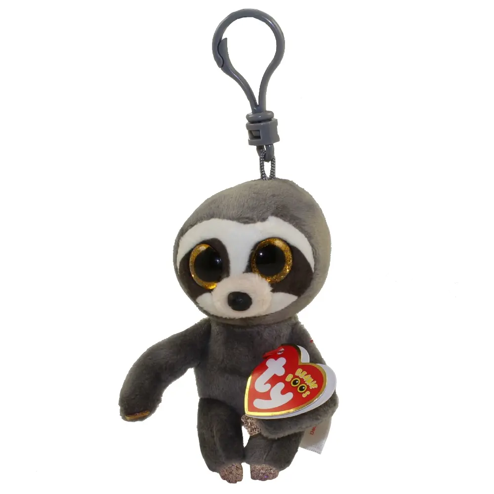 TY Beanie Boos Dangler the Sloth Keychain - 3 in Small Plastic Key Clip, Glitter Eyes, Collectible Gift, Heart Tag