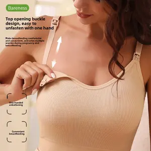 Maternity Nursing Bra Seamless Ribbed Wireless Single Layer Postpartum Nursing Backless Vest