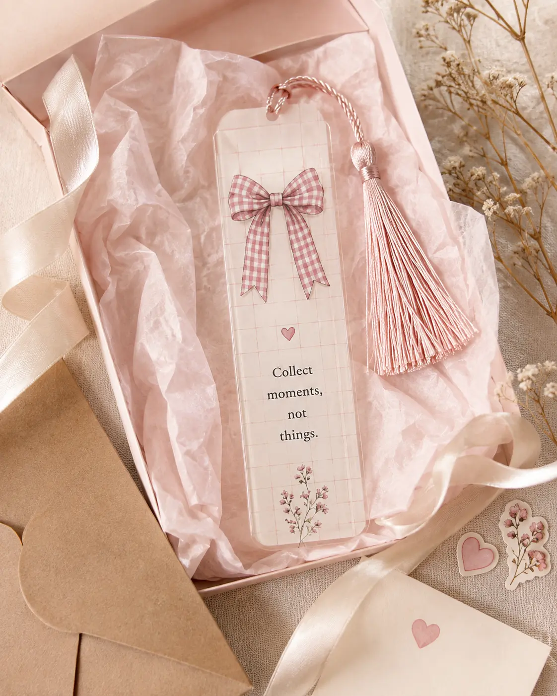 2D Cute Coquette Pink Bow Acrylic Bookmark, Just One More Chapter Quote Page Marker, Aesthetic Bookish Accessories, Soft Girl Bookworm Gift for Women, Teens, and Readers