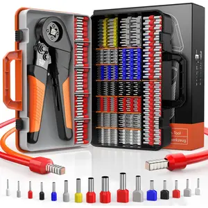 Ferrule Crimping Tool Kit with Portable Suitcase, Square Crimping Pliers for AWG 28-5 Ratchet Crimper with 1300 count Single & Dual Ferrule Connectors Wire Ferrules Terminals Kit