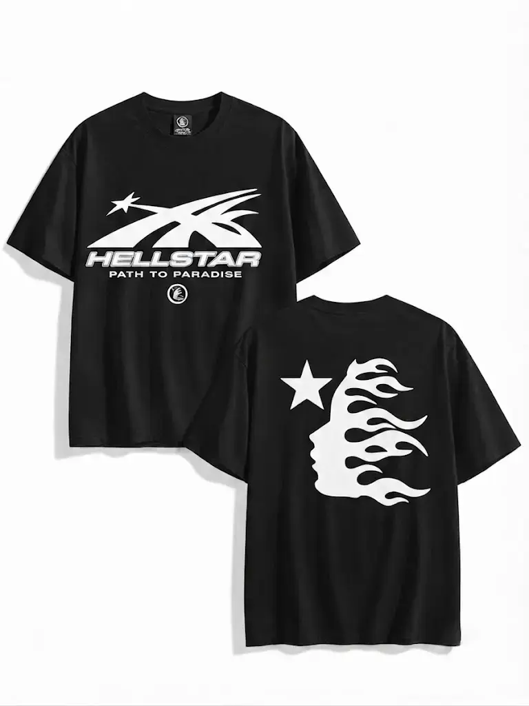 Premium 100% Cotton Unisex Rockstar Graphic Tee | Heavyweight Retro Y2K Flame Star Double-Sided T-Shirt | Classic Casual Heavy Duty Crewneck Short Sleeve, Loose Fit Men Women Black Top gym apparel