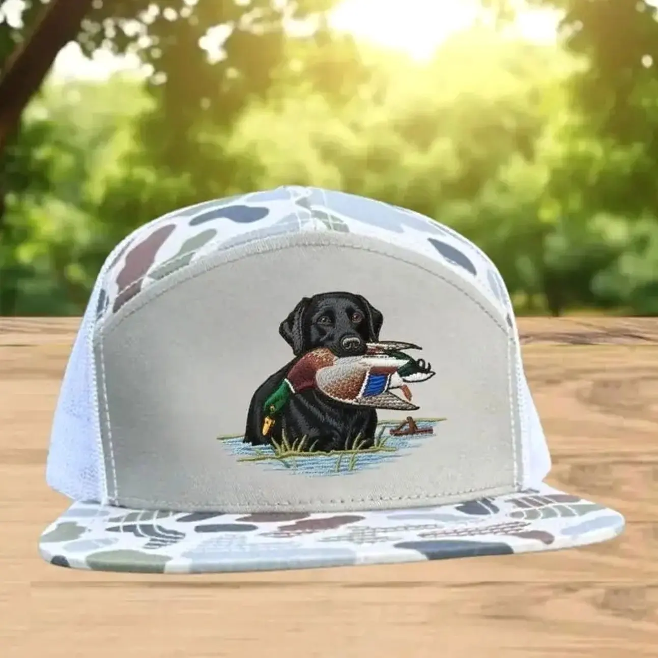 Mallard Duck Retriever Embroidered Camo Trucker Hat, Adjustable Mesh Snapback Cap for Men & Women, Waterfowl Hunting Hat, Duck Hunter Gift, Outdoor Camo Hat