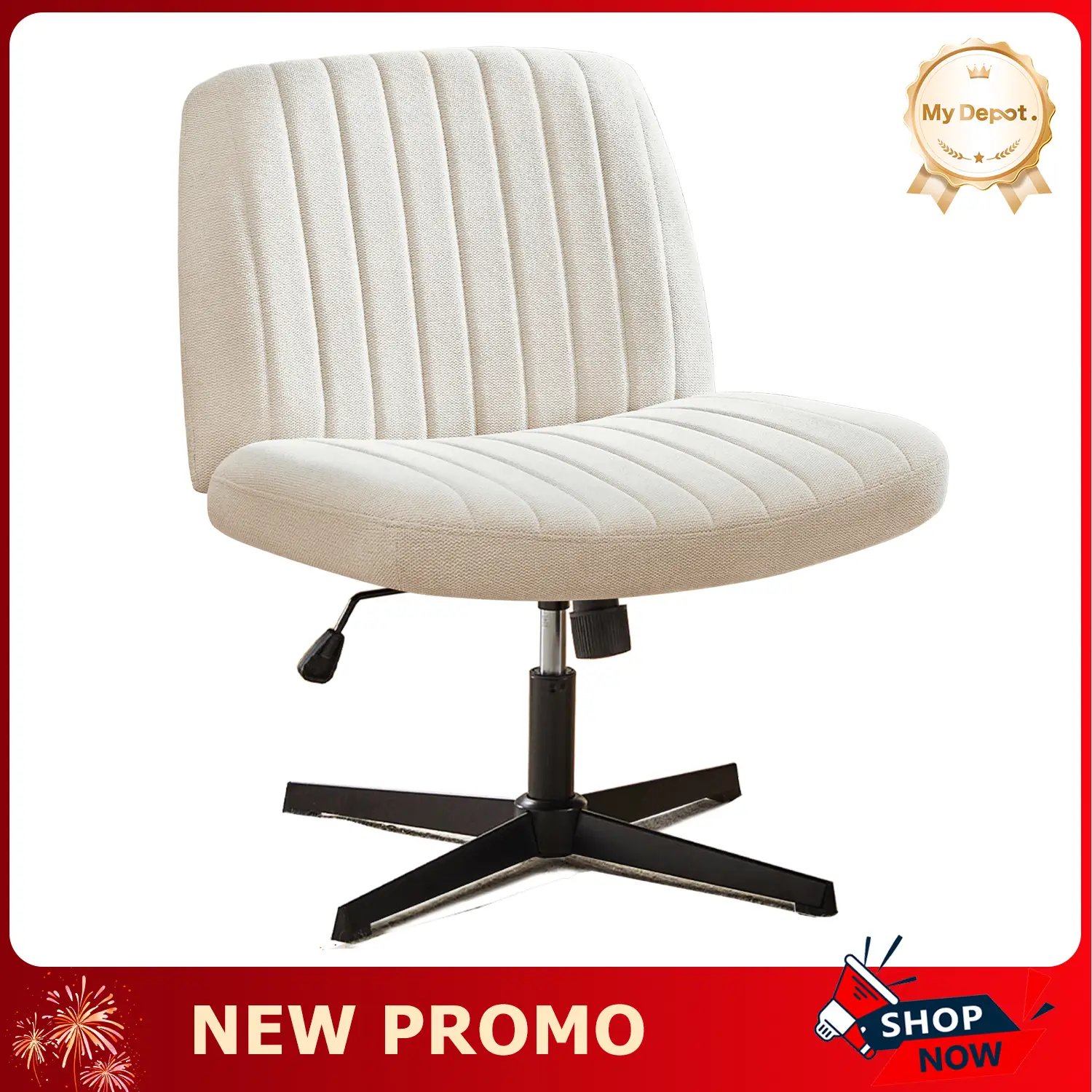 Criss Cross Chair - Armless Desk Chairs Cross Legged Office Chair Wide Swivel Home Office Desk Chairs (Optional Wheels)