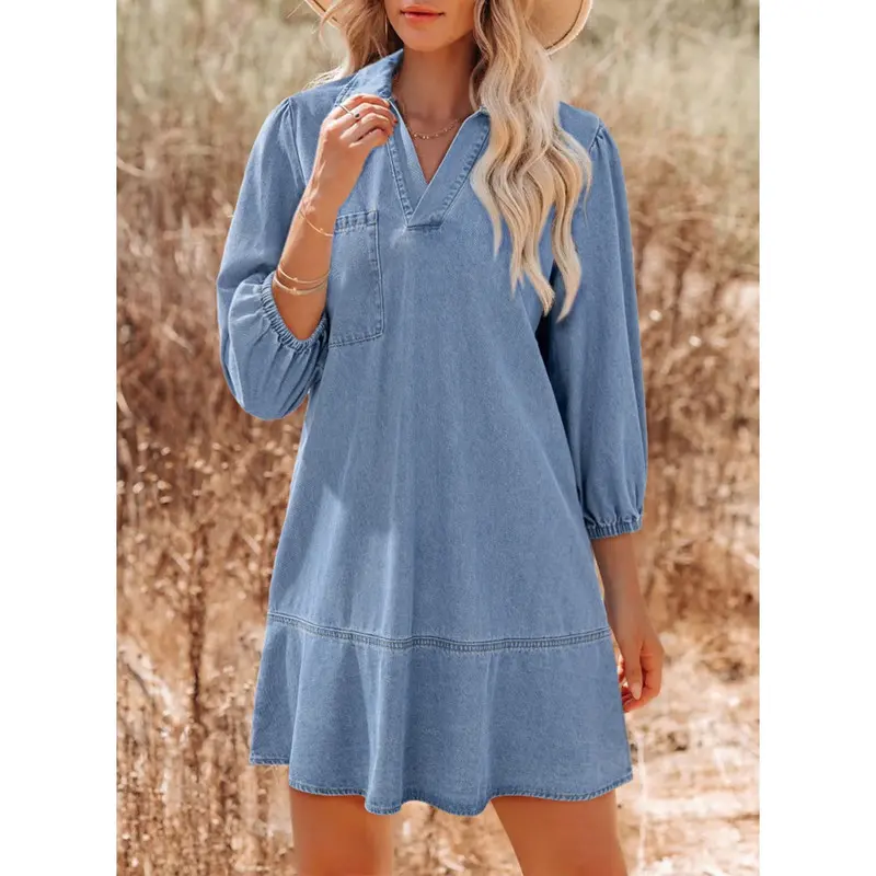 Dokotoo Denim Dress for Women Fashion Fall Casual Babydoll 2026 V Neck 3/4 Puff Sleeve Jean Dresses - TikTok Shop Dokotoo Denim Dress for Women Fashion Fall Casual Babydoll 2026 V Neck 3/4 Puff Sleeve Jean Dresses - TikTok Shop