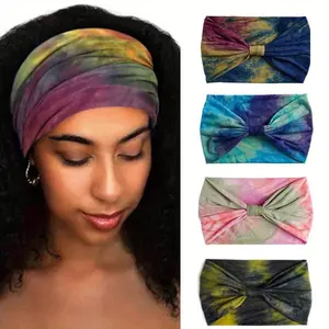 4PCS Wide Headbands Stretch Turban Knotted Hairbands Elastic Yoga Workout Sweatband Running Sport Head Scarf Large African Head Wraps for Women