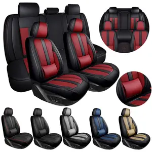 Car SUV Sedan 5 Seat Covers with 3D Waist Support, Premium Napa Leather Waterproof Scratch-Resistant Anti-Slip Cushion Pad Mat Full Set Adjustable Rear Seat Covers for 40/60,40/20/40,50/50, Universal Fits for Most Car