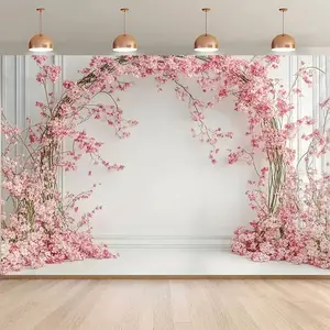 2D flat banner, 1 piece, pink cherry blossom curtain theme decoration, suitable for weddings, bride parties, party setups, photography studios and indoor/outdoor decoration. Polyester fiber background cloth available in various sizes. dyz