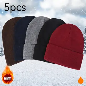 5pcs Set of Beanies, Stylish And Versatile, High-Elasticity Solid Colors, 5-Color Set, Create Different Style Outfits Every Day, Unisex Christmas Winter Ski Hats for Warmth And Windproof Protection, Ideal Gift Choice