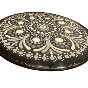Resin coated mandala coaster 7” round Wooden base Handmade Resin coated Perfect for plants or food bowls