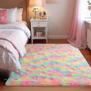 [New Deal]- Unicorn Rugs for Girls Room 4x6 Area Rugs for Living Room Carpet for Bedroom Washable Soft Fluffy Shag Aesthetic Plush High Pile Throw Rug for Nursery Kids Room Dorm Room Rainbow