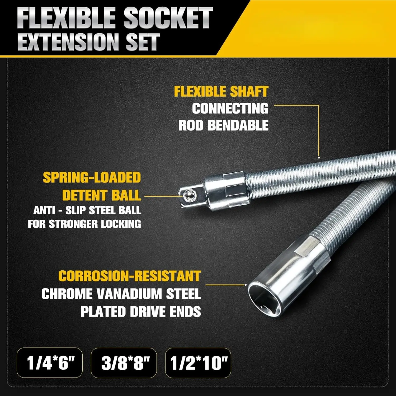 1/2 Inch 35cm Socket Ratchet Wrench Set - 3 Bendable Shafts, Wrench Extender Tool, Connecting Rod - Automotive Car Repair Tools for Home & Car Maintenance