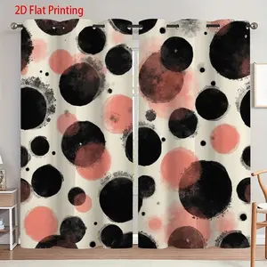 2pcs Watercolor Circle Curtains Rod Pocket, Artistic Drapes for Modern Art Lovers, Contemporary Style, Living Room Bedroom Use