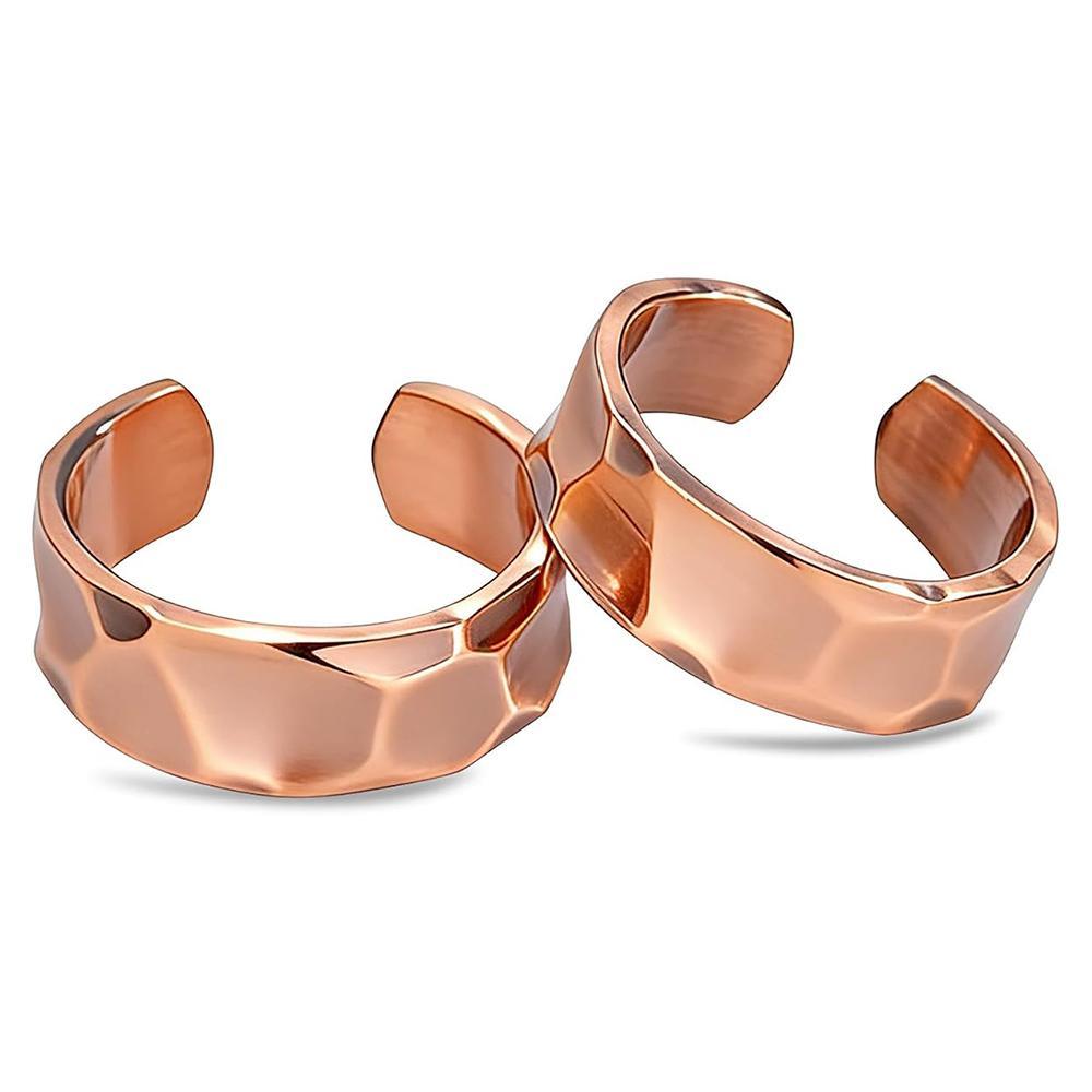 100% Pure Copper Rings for Women & Men, 2-Pack - Solid Raw Copper, Uncoated Handmade Adjustable Open-End Tibetan Style Costume Jewelry Rings Copper Band Rings