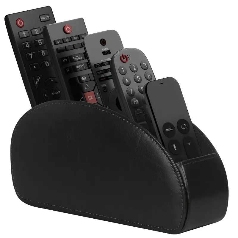 Remote Control Holder with 5 Compartments - PU Leather Remote Control Box Desktop Storage Box for TV, DVD, Blu-ray, Media Player, Heater Controller