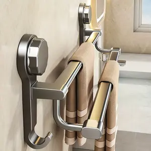 [No-Drill Wall Mounted] 1 Upgraded Strong Suction Cup Double Bar Towel Rack, No-Drill Wall Mounted Bathroom Kitchen Hanging Rod