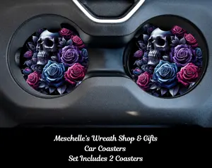 Skull & Roses Car Coasters - Upgrade Your Car Interior with Stylish and Functional Car Coasters