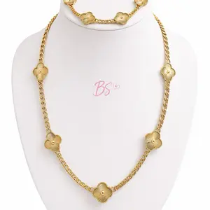 Gold Tone 6m Clover Chain Set Necklace 18 Inches & 7 Inch Bracelet for Women Elegant Jewelry Set