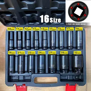 US 16 PCs Pneumatic Air Hex1/2" Drive 6 Point Metric Impact Socket Set 10-32mm