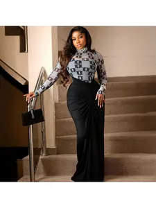 Sheik Apparell Women's Elegant Long Sleeve Bodycon Dress High Neck Two-Piece Look Formal Party Office Outfit Fall Evening Gown