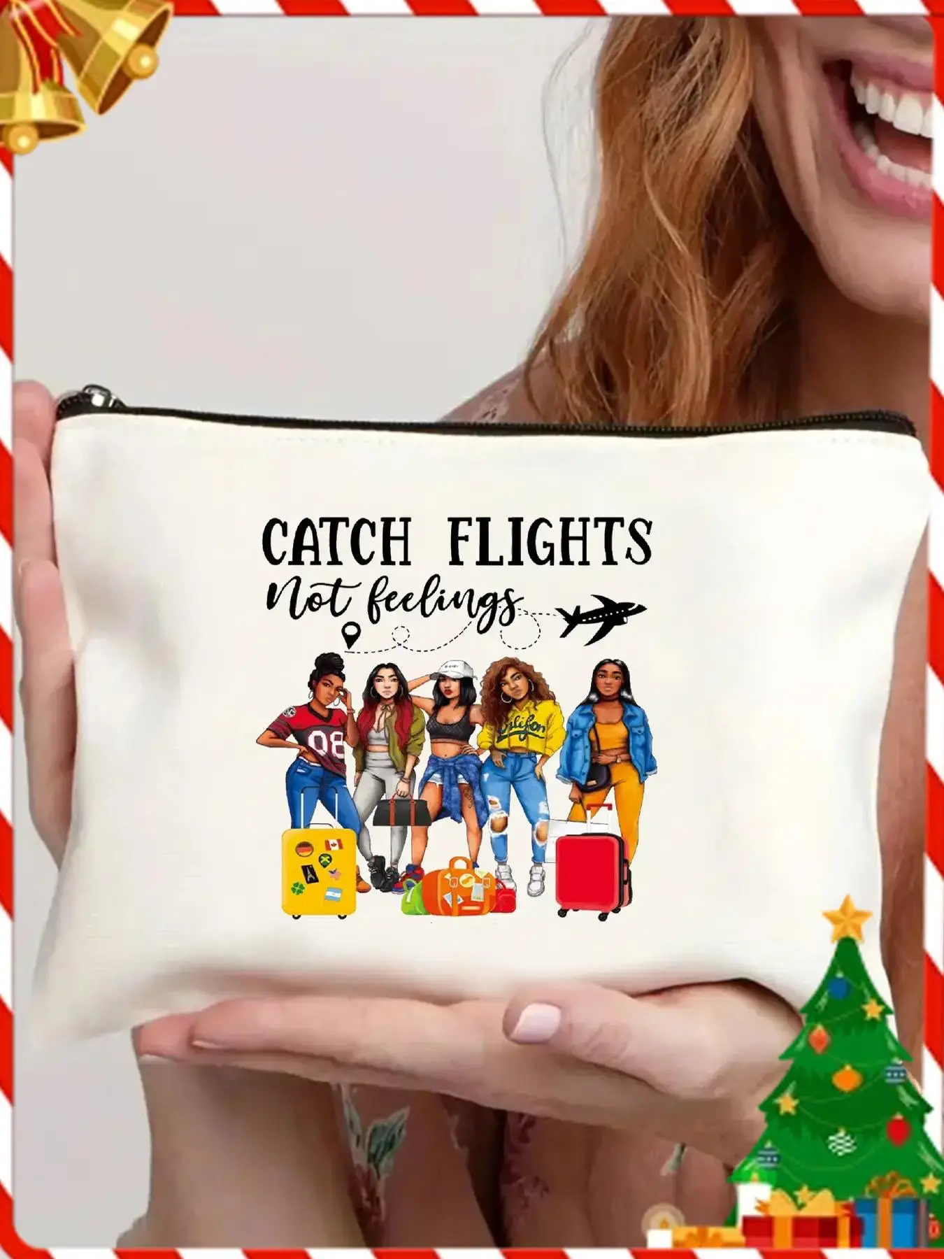 Letter & Figure Pattern Makeup Bag, Large Capacity Cosmetic Storage Bag, Portable Travel Toiletry Bag, Zipper Makeup Case Organizer Pouch for Women &