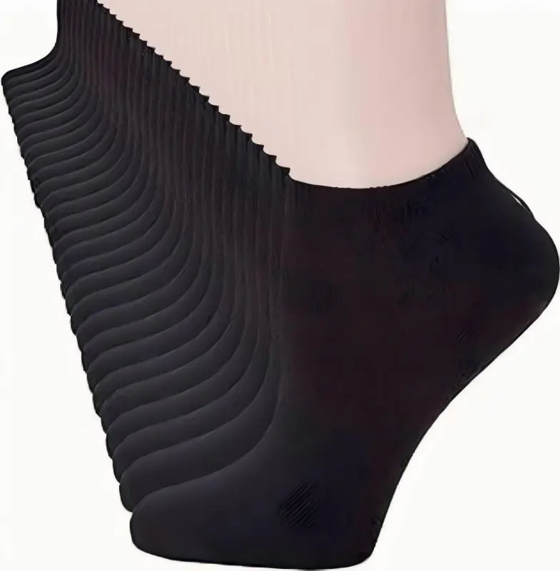 Women's 10 Socks Pairs - Black Breathable Minimalist Ankle Socks, Plain Polyester Athletic Basics with Twist, Comfortable, Durable, Easy-to-Maintain, Invisible for Casual Outfits, Sportswear