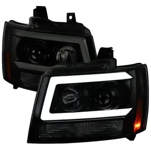 2007-2013 Avalanche/ 2007-2014 Tahoe Suburban LED C-Bar Projector Headlights (Black Housing/Smoke Lens)