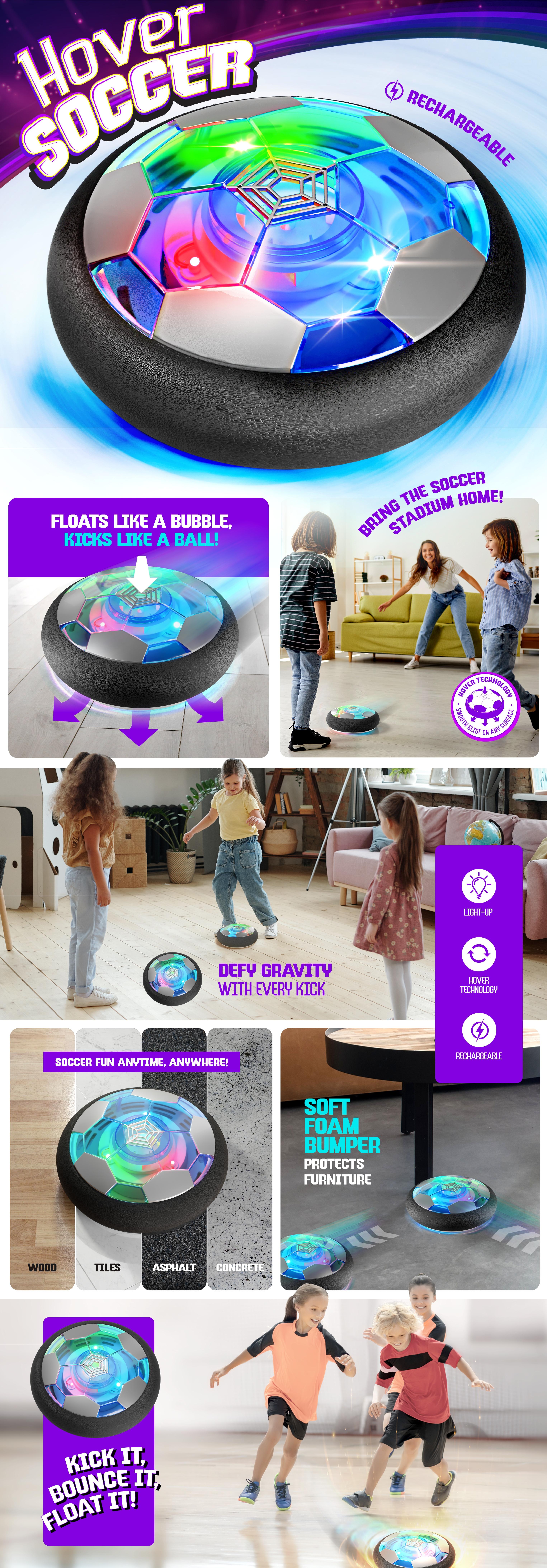 Indoor Hover Soccer Ball Game - LED Light-Up Floating Ball for Kids, Perfect Birthday Present for Ages 3-12