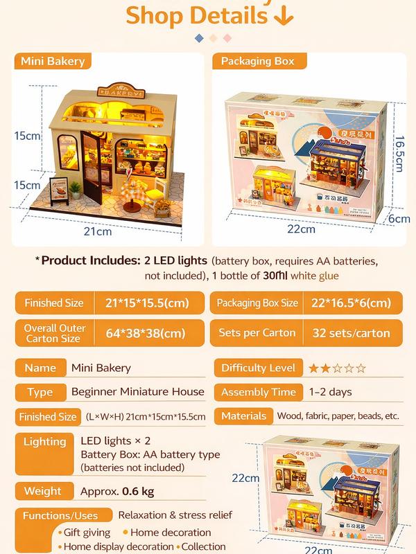 DIY Miniature Dollhouse Kit - Cozy Bakery Shop with LED Lights | Creative Handcraft Gift for Girls & Hobbyists