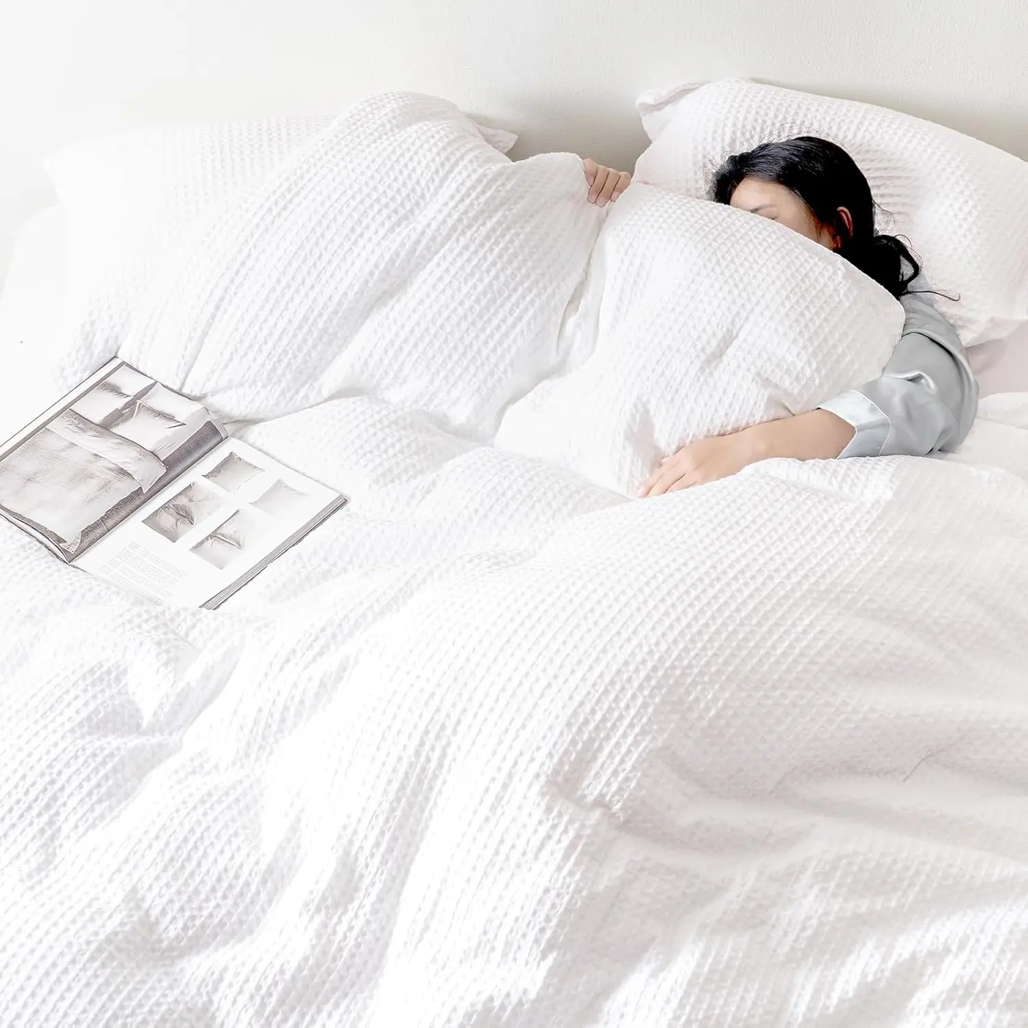 Waffle Weave Comforter Set 3 count  Size, Soft Breathable Lightweight Warm for All Season, Elegant Aesthetic  Decor Bedding Set Collection, 1 Comforter with 2 Pillow Shams, White