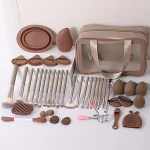 42pcs Makeup System.20pcs Aluminum Brush Master Set.20pcs Skin Prep Tools|8 Sponges|12 Powder Puffs(4 Triangle+4 Cushion+4 Round).2pcs Skin Care Innovations|Ice Compress|Silicone Cleansing Tool.Complete With Waterproof Zippered Organizer + Eyelash Curler