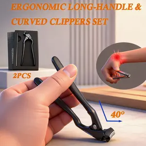 Black Curved Tip Nail Clipper with Extra Long Handle Ergonomic Design for Seniors Large Opening Sharp Durable Blade Ideal for Toenail Care