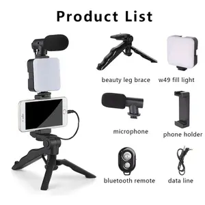 Smartphone Vlogging Kit with Tripod Phone Holder Mini Microphone LED Fill Light Starter for Tiktok Live Stream Video Youtube STTKGZD