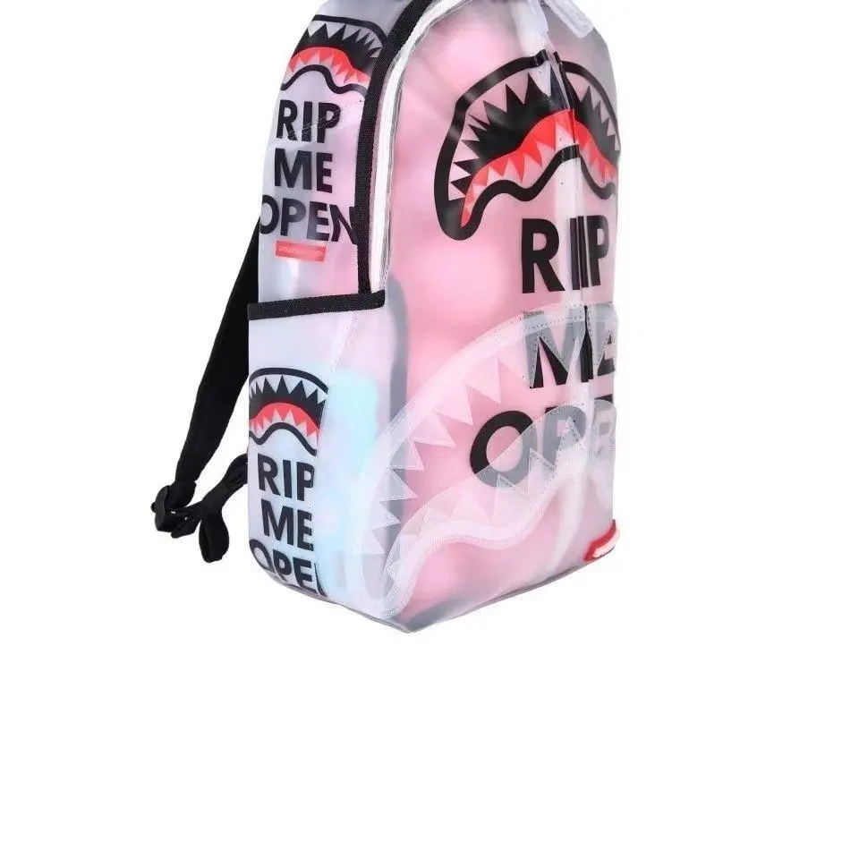 SPRAYGROUND - OPEN THE LOVE matte semi-transparent shark large-capacity backpack  Shark Backpack for Kids - Sprayground Shark Spoof Backpack  Durable and stylish school bag  Middle school student school bag  High school student school bag  College student