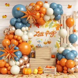 Fall Thanksgiving Balloons Garland Arch Kit, Orange Blue White Boho Balloons for Autumn Baby Shower Harvest Party Birthday Decorations