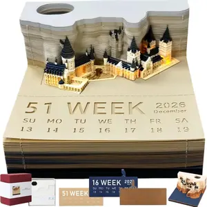 2026 Year 3D Creative Art Clock Calendar, Magic Castle Design, Tear-Off Carving Stickers, Handmade Decorative Ornament