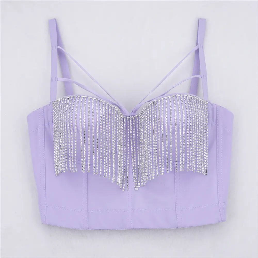 Tube Top Cross Short Handmade Rhinestone Tassel Corset Spring Summer Rave Outfits Woman Bra Blusas Inner Clothing Sling Wedding Party Blind Date Stage Party Shaper Ladies Crop Shirt Vest Sexy Clothes Tank Top
