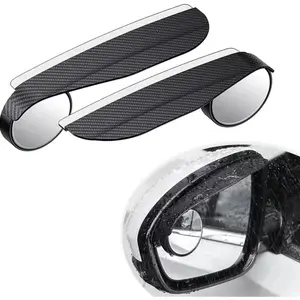 2pcs Carbon Fiber Textured Blind Spot Mirrors with 360° Rotation, Convex Rain Guard & Left Side Installation - Fit for All Cars, Trucks, SUVs - Keeps You Dry in Rain, Enhances Visibility, Vehicle Safety Accessories, Modern Car Accessory, Durable Mirror