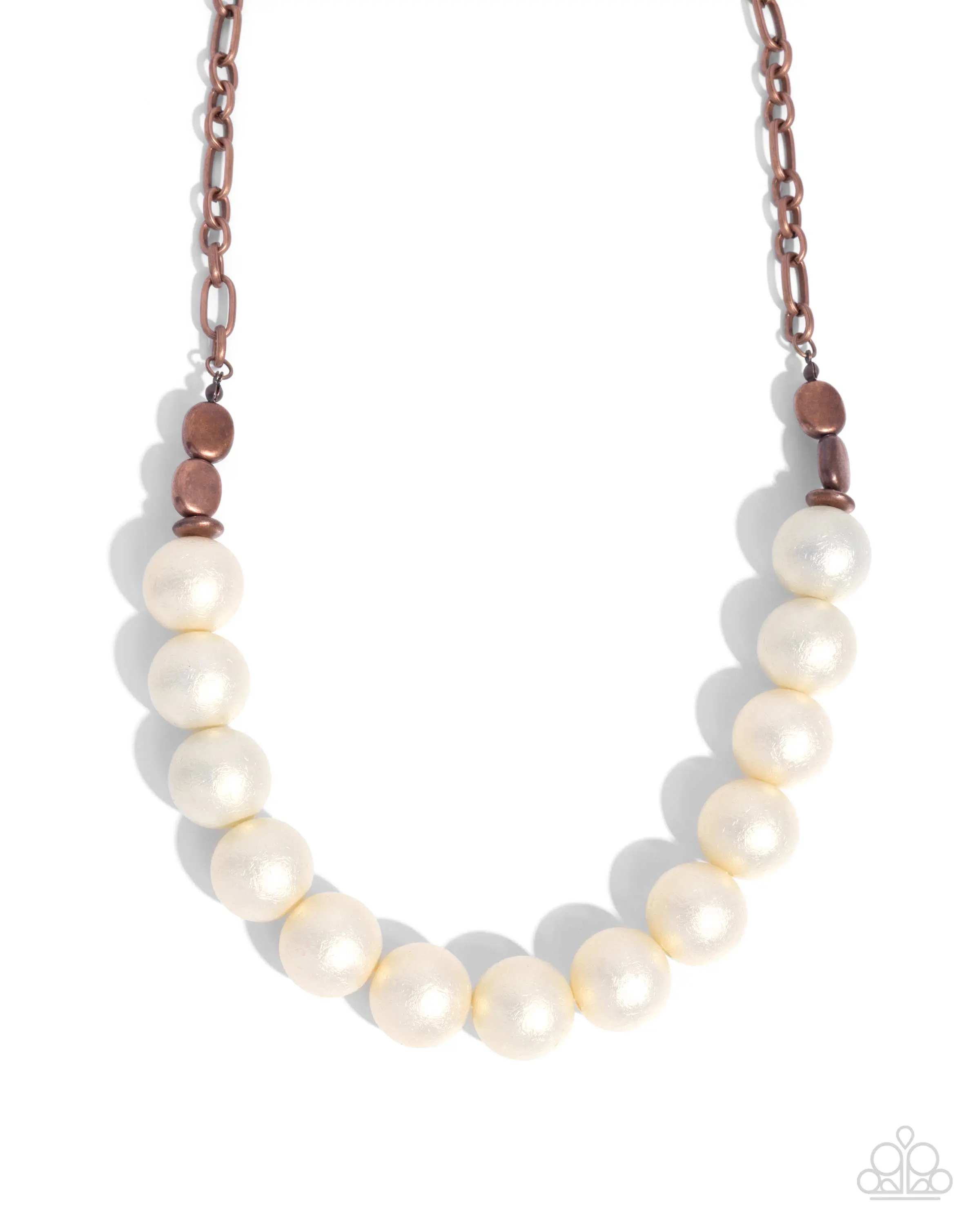 Brushed Backdrop - Copper White Pearl Short Necklace - Paparazzi