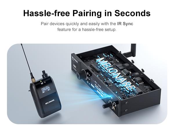 Wireless in-Ear Monitor System, Auto Scan IEM System Stereo w/Bodypack Receiver & Earphones, 50 Tunable Frequencies 164ft Range, in Ear Monitors for Musicians, Bands, Studio (SD-2-1R)