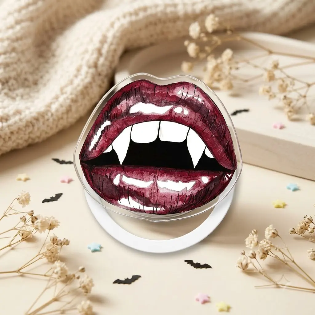 Gothic Red Lips Phone Grip Holder, Vampire Fang Lip Design, Dark Coquette Phone Stand, Spooky Chic Alternative Phone Accessory