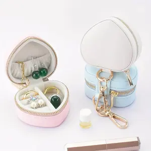 1-piece mini jewelry box, heart-shaped keychain jewelry storage box, with zipper closure, portable jewelry box, jewelry box series