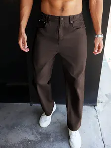 Vintage Straight Leg Loose Casual Slant Pocket Pants, Slimming Long Trousers, Elastic Waist Business Nine-Quarter Pants for Office Wear