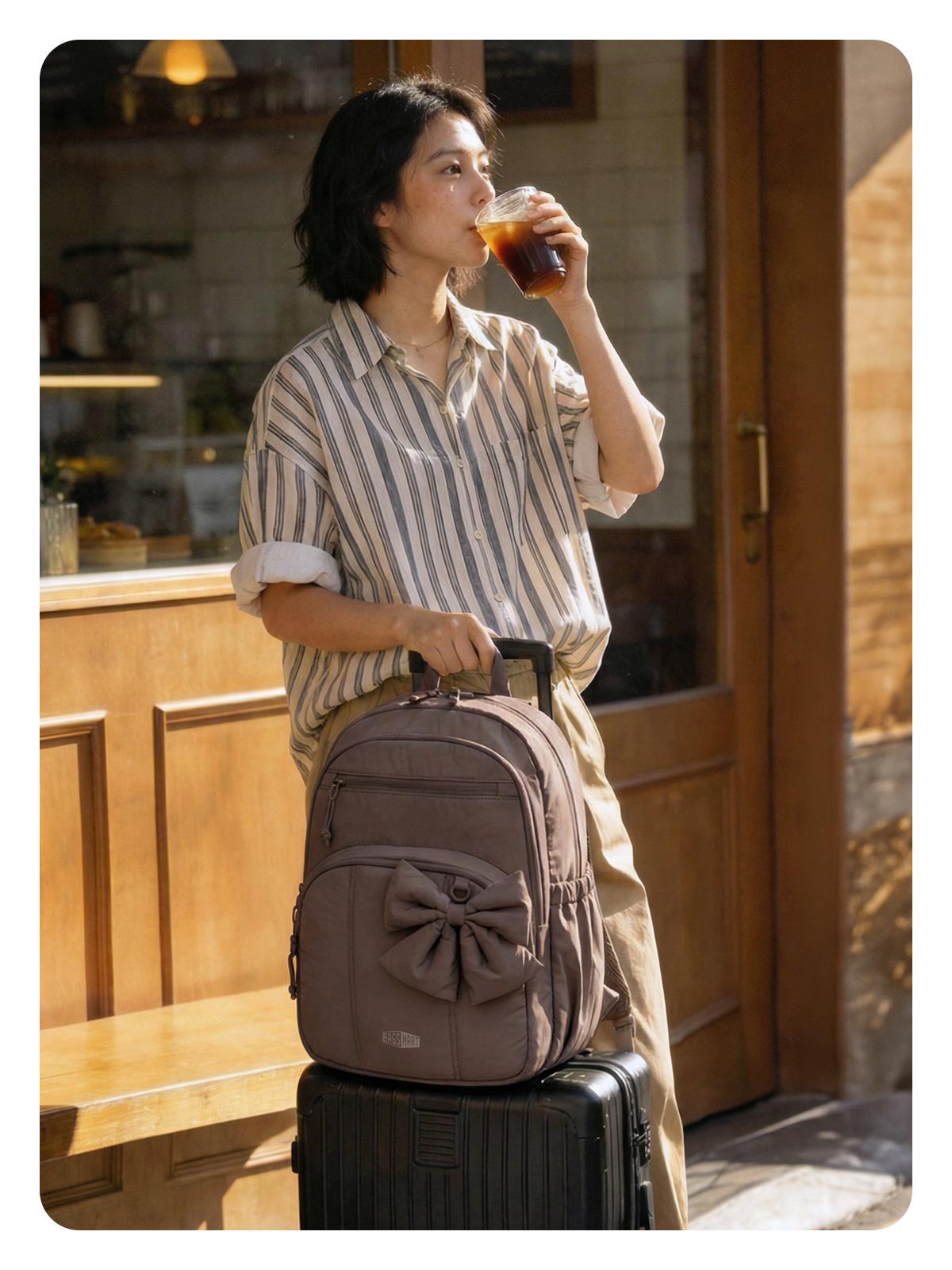 【NEW IN】BAGSMART Cute Puffer Backpack for School Girls, Detachable Bow Lightweight 15.6" Laptop Bag, Durable Nylon Daypack for Travel & Commute