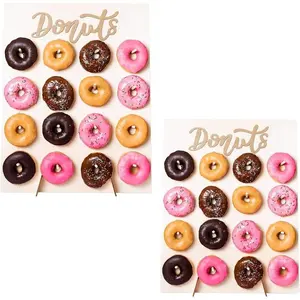 2 Pack Donut Wall Display Stand for Party Wedding Event Brunch Birthday Use, Decorative Doughnut Bagel Holder Pop-Up Tabletop Laser Engraved Bamboo